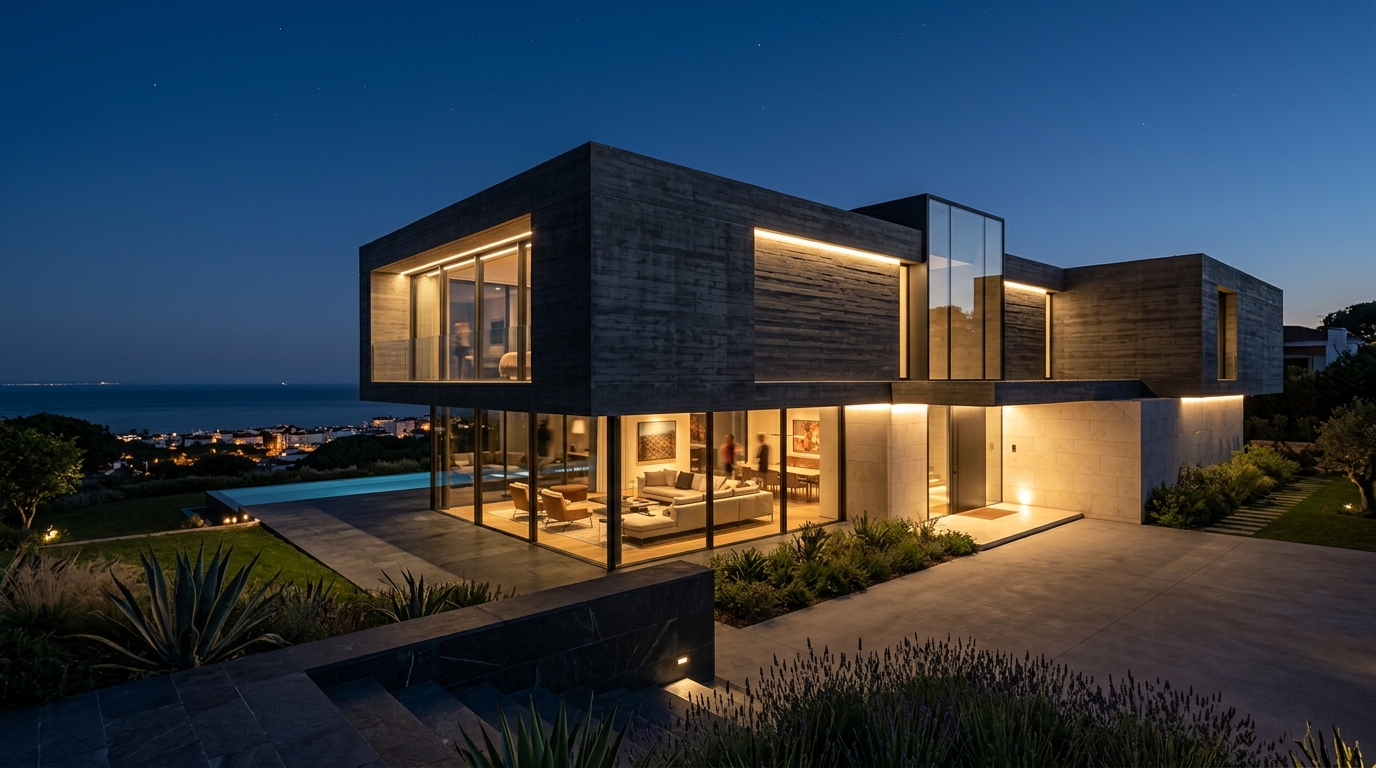 Villa Cascais — Residência monográfica em betão ripado e calcário lioz em Cascais
